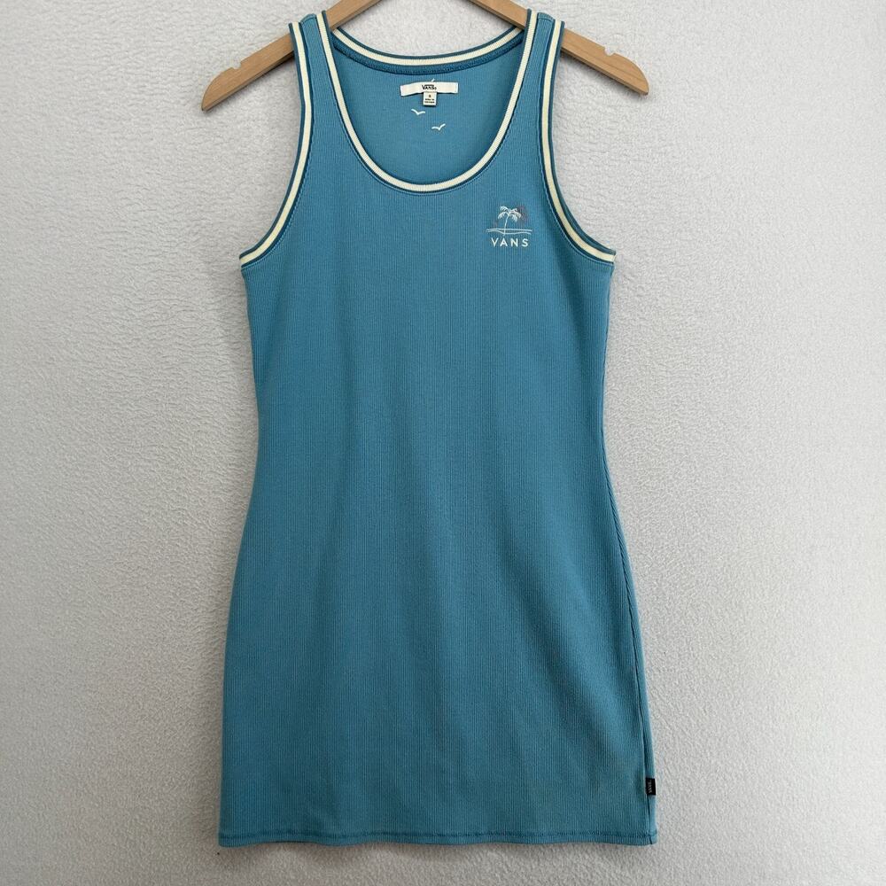 VANS Dress S Off The Wall Retro Ribbed Jersey Bodycon Beach Tankdress Blue